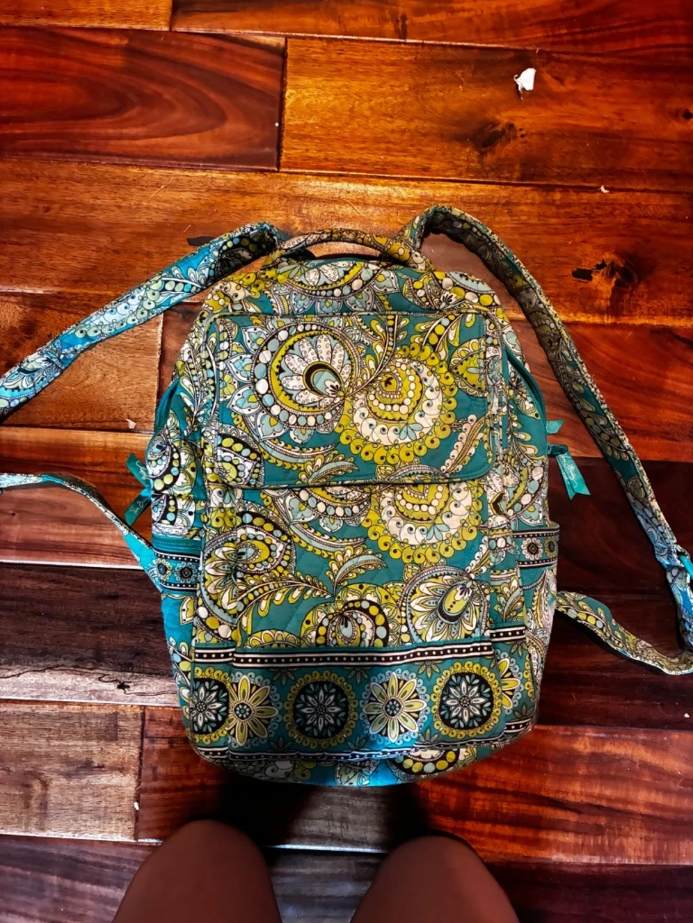 Peacock green Vera Bradley backpack with little necessity pouch